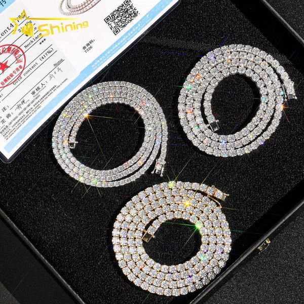 

Bling 10K Real Solid Gold Hip Hop Necklace 3Mm Hpht Lab Grown Diamond Tennis Chain