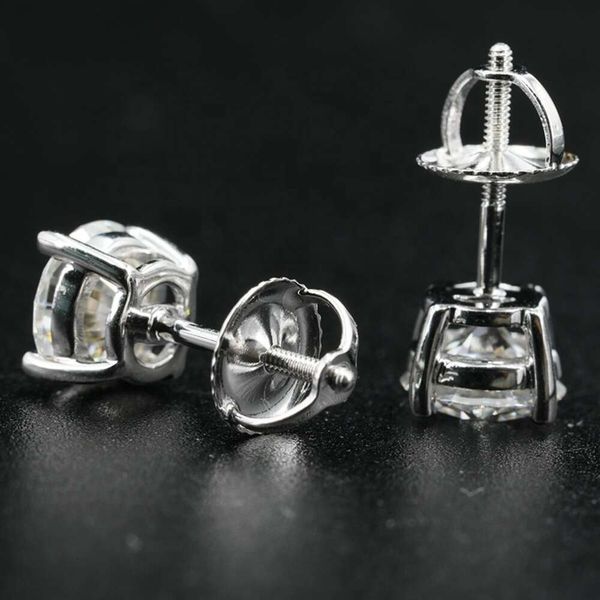 

8Mm 2.0Ct DEF Color VVS Clarity 10K White Gold Round Shape Eight Heart And Arrow Gemstones Screw Back Stud Moissanite Earrings