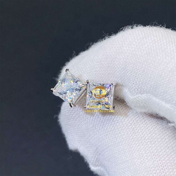 

Pass Diamond Tester Stock Hop Jewelry GRA Certificates Sier D Color Vvs1 Princess Moissanite Hip Hop Stud Earrings