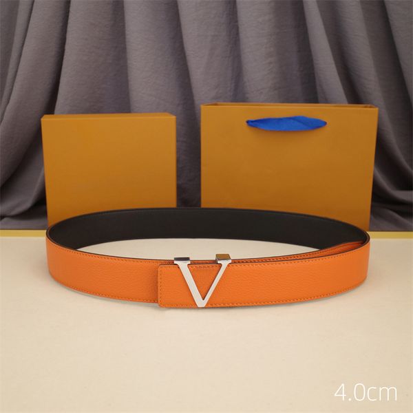 

Men Designer Belt Classic Belts For Women Fashion Casual Letter V Silver Smooth Buckle Leather Belt Width 4cm Ceinture