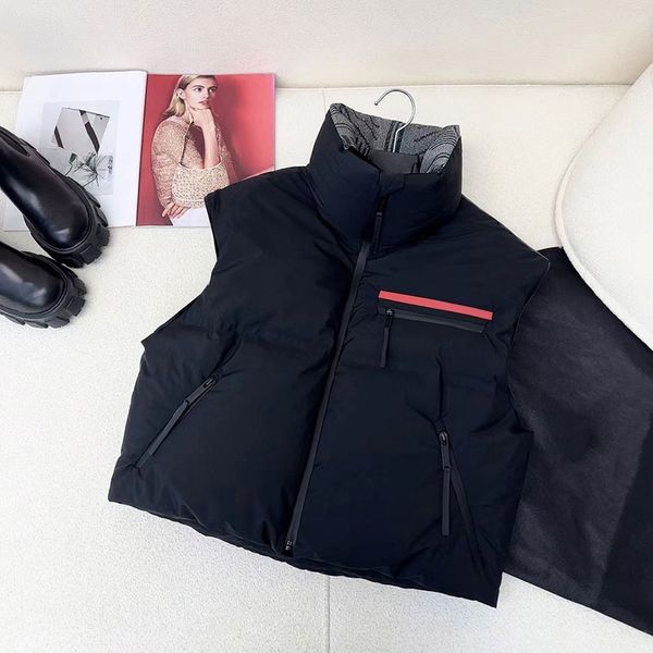 

Womens Vests Down Jackets Fashion Short Slim Vest 23AW Winter Top Zipper Outwear Windbreaker Pocket Outsize Lady Warm Coats -L