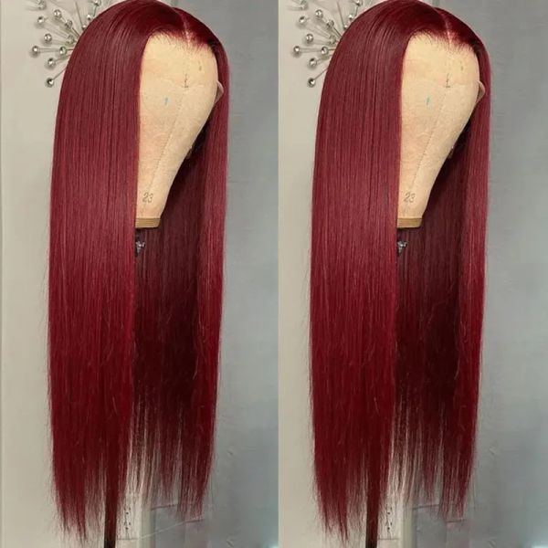 

Inch 36 Burgundy 13x4 Hd Lace Frontal Human Hair Wig On Sale Bone Straight Lace Front 99J Colored Human Hair Wigs For Women s, Red color