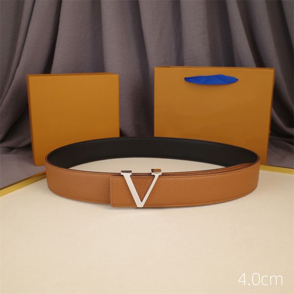 

Designer Mens Belt Luxury Belts For Women Fashion Casual Letter V Silver Smooth Buckle Leather Belt Width 4cm Ceinture