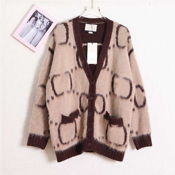 

Knits Women'  autumn and winter product Yang Mi Zhou Yangqing wear the same double-sided V-neck loose lazy cardigan woolen sweater knitted Y6J9, Women's