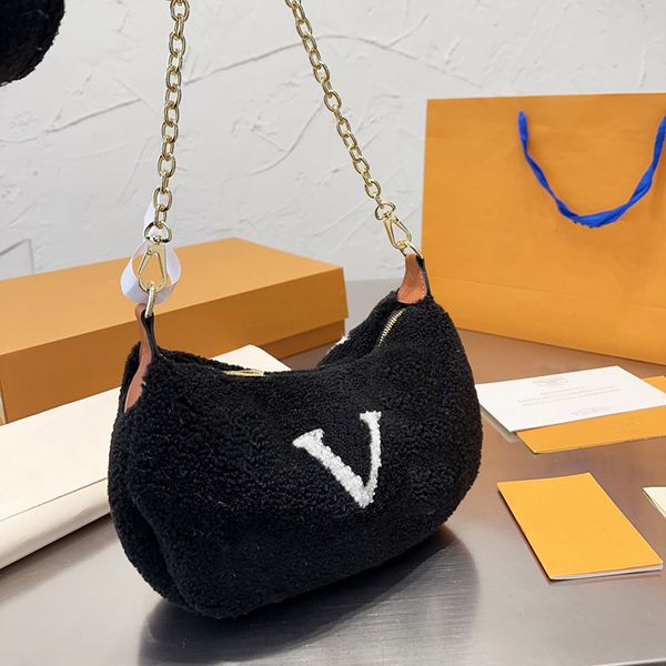

Designer Womens Lamb Wool Soft Fur Crossbody Bag Teddy Bumbag Mens Fluffy Shoulder Bags Fashion Winter Waist Belts Fuzzy Bum Bag Fanny Pack 247231BF, Black
