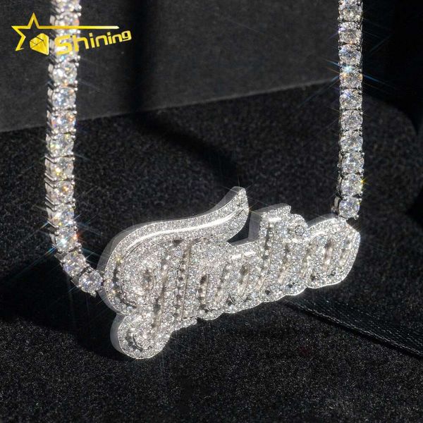 

Hip Hop Iced Out 4Mm Tennis Passes Diamond Tester Custom Name Necklace Moissanite Letter Pendant