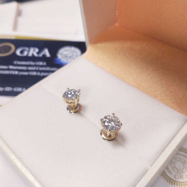 

Classic Style 4 Prong 14K Pure Gold Round 8 H&A Moissanite Diamond Screw Back Stud Earrings