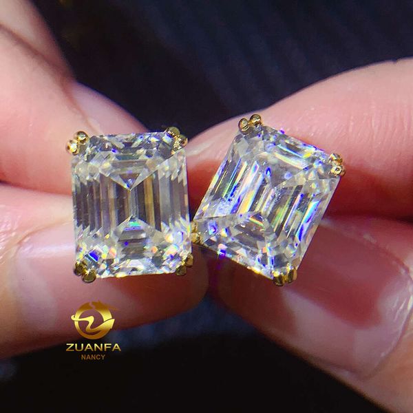 

Hip Hop Fashion Screw Back Solitiare Vvs Moissanite Ear Studs Fancy Shape Emerald Cut Sier Earrings