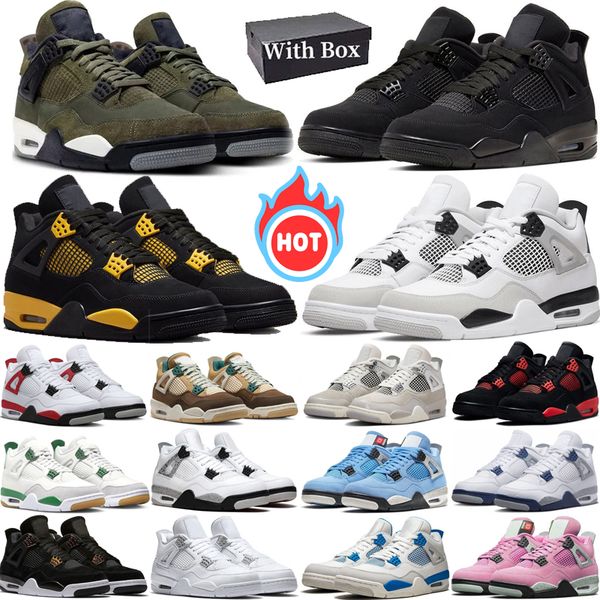 

With box Jumpman 4s basketball shoes Olive Infrared 4 black cat bred red Thunder military black pine green sail sports mens womens trainers sneakers, 33