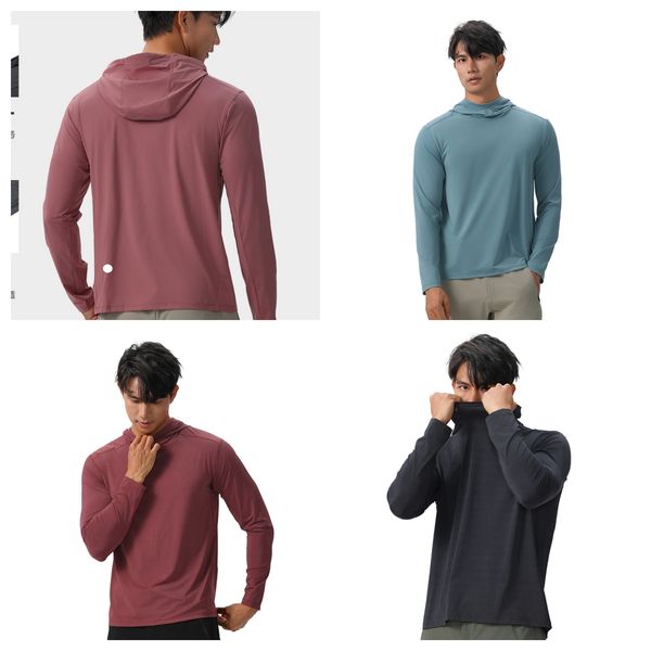 

LU Autumn Men Outdoor Lightweight Breathable Nylon Shirt Leisure Sports Long Sleeve T-shirt Quick-drying Top Hoodies, Purplish red