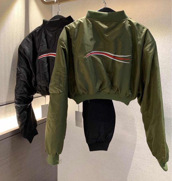 

Women's jacket designer army green cola embroidery shoulder pad cotton jackets womens long sleeved cargo jacket women's spring short baseball jacket, Black