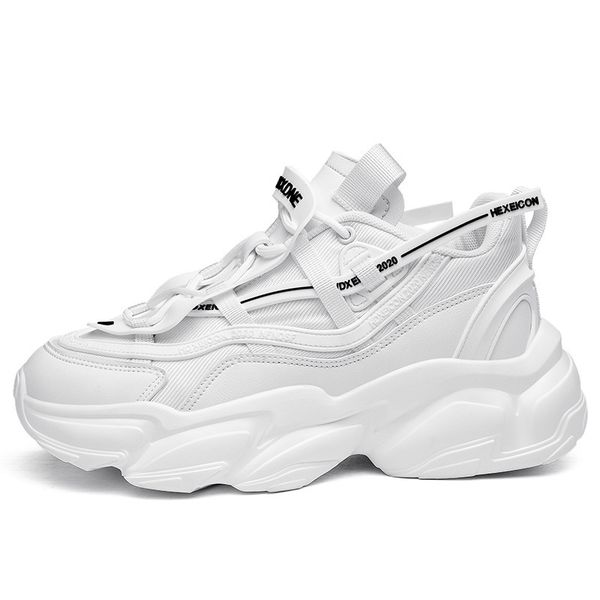 

New men shoes running shoes daily spot round head low-top trainers mesh lace-up rise white black couple models daddy shoes outdoor shoes leisure shoes sports sneaker, #1