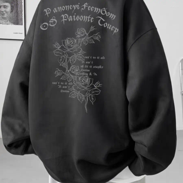 

Men's Hoodies Autumn And Winter Korean Fashion Men Women Hip Hop Personality Flower Print Round Neck Sweater Couple Casual Harajuku Top, Black