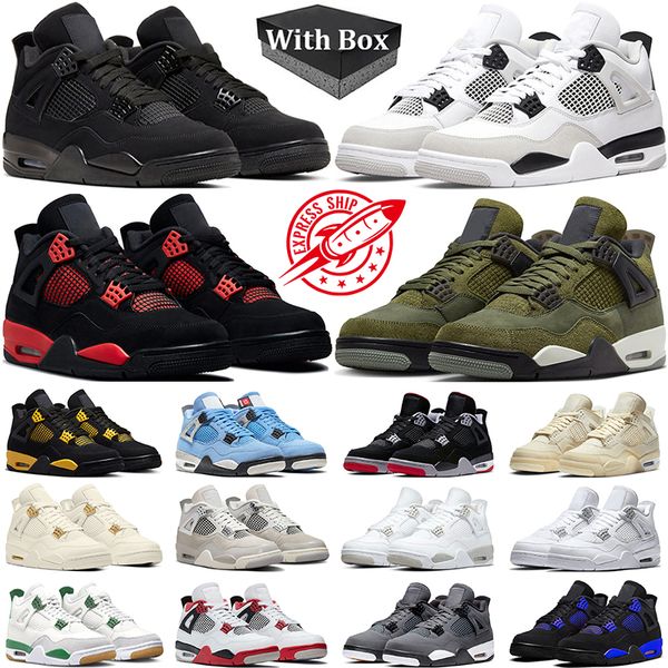 

With Box Jumpman 4 Basketball Shoes Men Women 4s Black Cat Medium Olive Red Thunder Military Black Pine Green Sail White Oreo Bred Mens Trainers Sneakers, #29