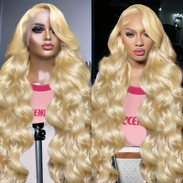 

Body Wave 613 Honey Blonde Front Human Hair Wig Glueless Bleached 13x4 HD Transparent Lace Frontal Wig Preplucked with for Women, Lace front wig