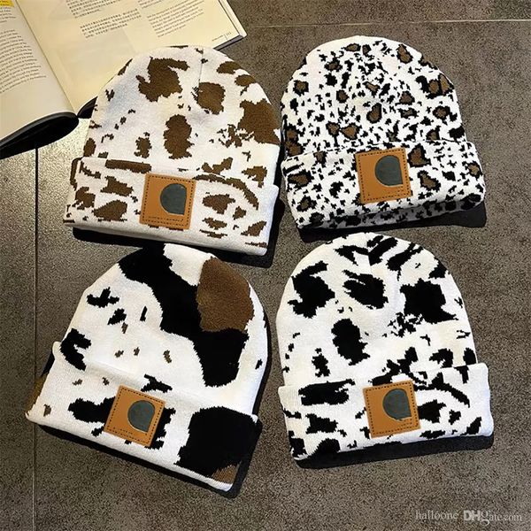 

Luxury fashion designer men's and women's knit cap without brim milk leopard print winter warm knit cap fall and winter outdoor essential thickened hat, 04