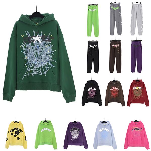 

2023 Sp5der designer green hoodie men luxury sweatshirt top quality sweat shirt youth pop fashion trend loose long-sleeved hoodie with print pant hoodie set man