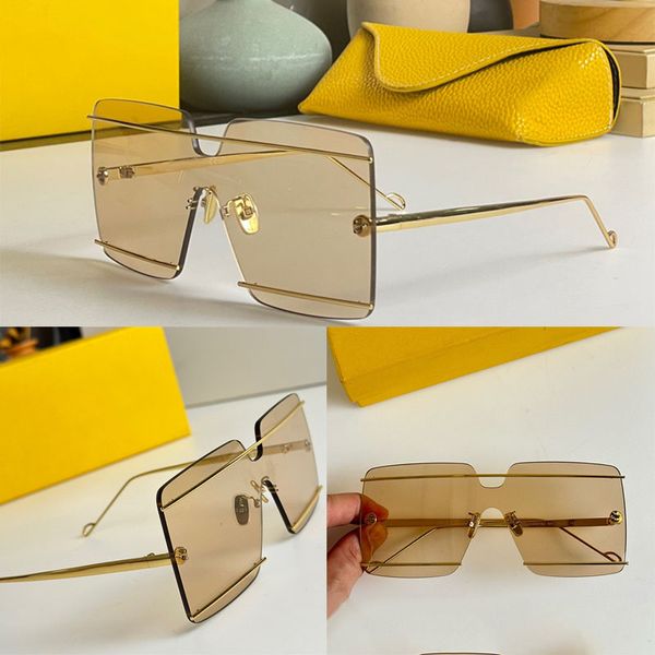 

Designer fashionable men and women square borderless 2023 runway sunglasses with metal lines on the mirror surface and gold metal slim legs Leisure vacation 40073U