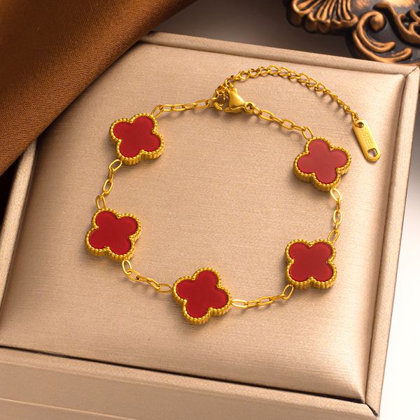 

Designer Bracelet Lucky Elegant Pendant Bracelet Clover Charm Vans Cleeff Bracelet Chain 18K Gold Agate Shell Women's Mother of Pearl Girl Wedding