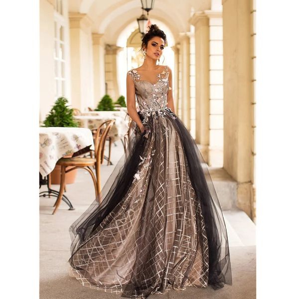 

Champagne Formal Evening Dresses V Neck Sleeveless Sexy Side Puff Tulle Long Party Dress A-Line Prom Dresses YD, Brown