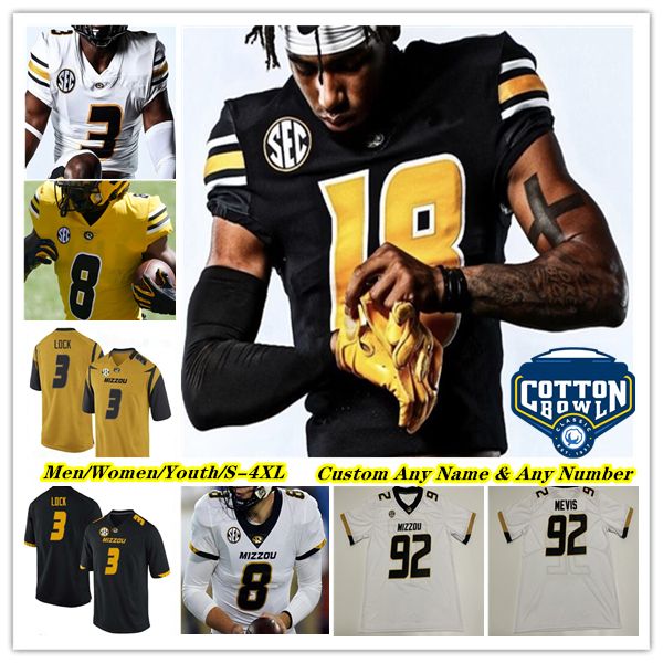 

NCAA College MISSOURI TIGERS Football Jersey Brady Cook Cody Schrader Nathaniel Peat Luther Burden III Theo Wease Jr. Ty'Ron Hopper Mookie Cooper Darius Robinson 4XL, Men gold with cotton bowl