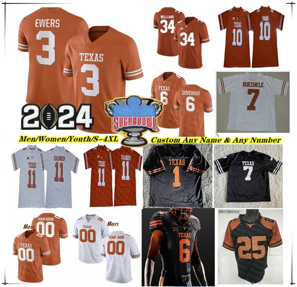 

Texas Longhorns College Football Jersey Quinn Ewers Jaydon Blue Jonathon Brooks CJ Baxter Xavier Worthy David Gbenda Adonai Mitchell Anthony Hill Jr. Ethan Burke, Men white with 2024 patch