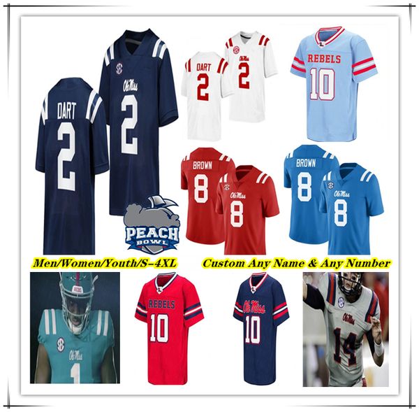 

NCAA College Ole Miss Rebels Football Jersey Jaxson Dart Quinshon Judkins Tre Harris Watkins Dayton Wade Ulysses Bentley IV Trey Washington Jared Ivey Johnson 4XL, Men retro light blue