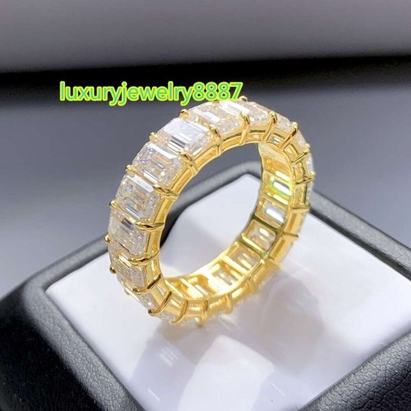 

Hailer GRA 3x5mm 0.5ct full dias yellow gold wedding band emerald cut moissanite eternity ring