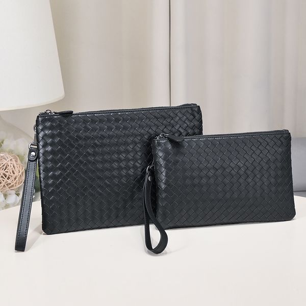 Designer Handbag Luxury Brand High End Men's Minimalist and Atmospheric Business Woven File Bag Leather Envelope Bag on Wrist Commuting Black