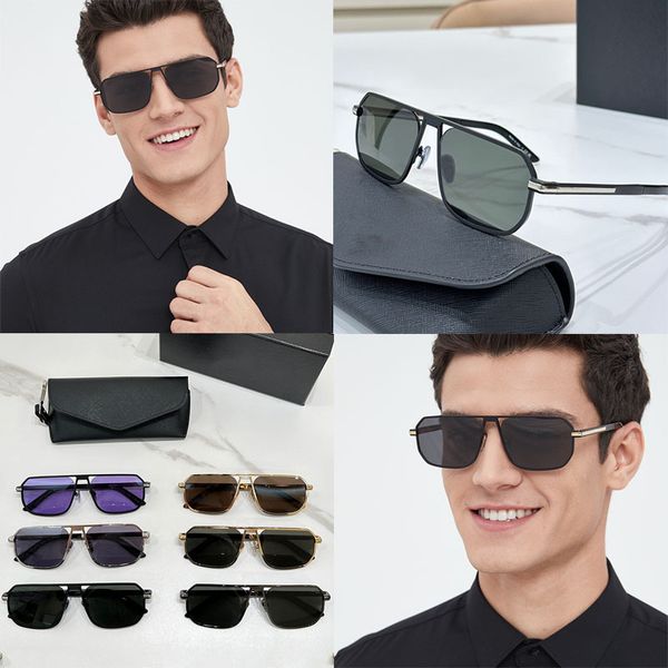 

Leisure and fashionable square metal sunglasses police metal frame temple with letter symbol signature black mirror legs unisex PRA53S driving with original box