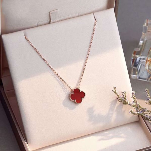 

High quality Clover Necklace women's double-sided natural red agate pendant collarbone chain Engagement Wedding Party Gift