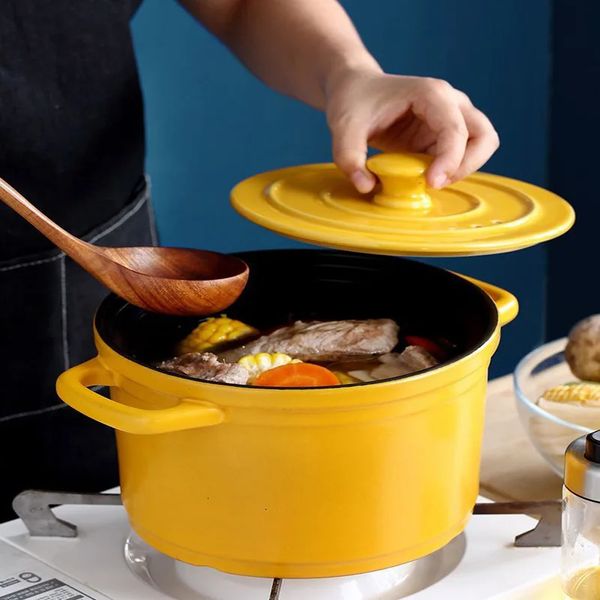

Soup Stock Pots 3L Ceramic Saucepan Cookware Classic Colorful Enamel Casserole Dutch Oven Nonstick Pan For Kitchen Cooking Dining Home 231213, Brown