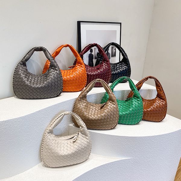 

Fashionable womens shoulder bags 8 colors French classic hand woven handbag sweet thick leather handbags niche popular solid color Joker women clutch bag Medium, Khaki