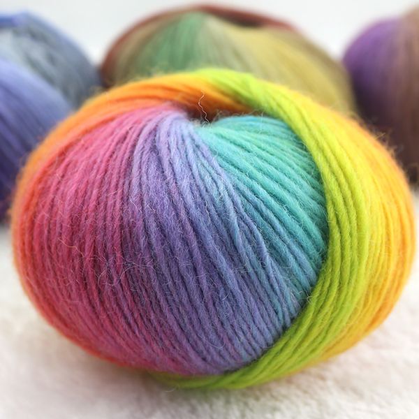 

rainbow wool yarn dyed with Icelandic wool yarn, hand woven DIY scarf, hat shawl, rainbow medium coarse wool yarn ball 5 sets/piece, Multi-colored