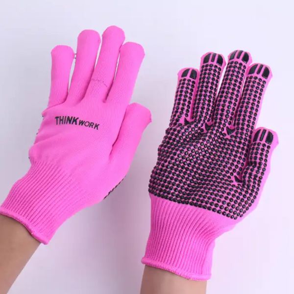

new arrivals anti skid polyester pink cut gloves with logo printing for working 5 level cut gloves