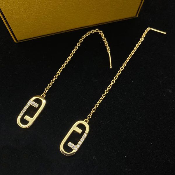

Fashion Gold Earring Studs Plated Brass Letter F Pendant Diamond Ear Line For Women Charm Metal Statement Jewelry Punk Accessories Stud 247193BF