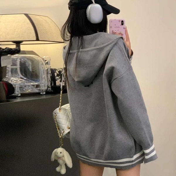 

Women Coat Autumn/Winter Hooded Sweater Front And Back Heavy Work Embroidery Letter Fashion Versatile Knitted Tops Outerwear, Apricot