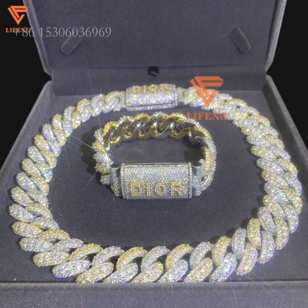 

Lifeng Two Tone Design Miami Link Set Jewelry Men Hiphop Moissanite Sterling Sier Cuban Chain Necklace