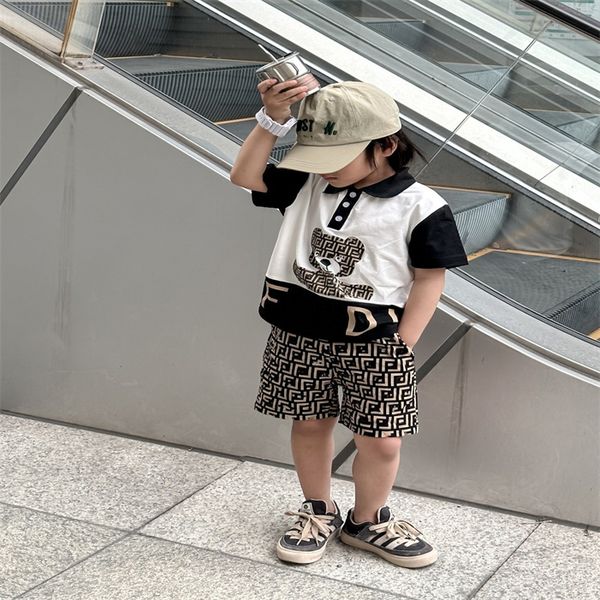 

Children's High Quality Designer Summer T-shirt Two-piece Holiday Outfit Cartoon Short Sleeve T-shirt Shorts Size 90cm-150cm A11, Gold