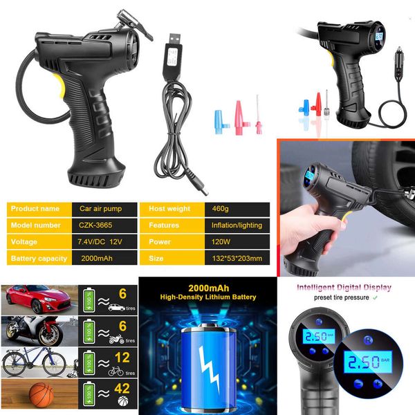 

120W Auto Electronics Car Air Pump Wireless/Wired Electric Car Tire Inflatable Pump Portable Air Compressor for Tires Digital Auto Tire Inflator s