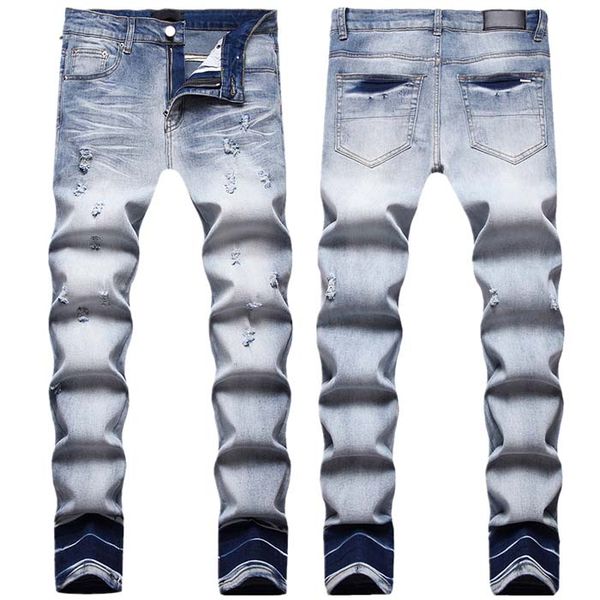 

designer jeans for mens jeans Hiking Pant Ripped Hip hop High Street Fashion Brand Motorcycle Embroidery Close fitting Army Fashion Mans Skinny Pants luxury jeans, #29