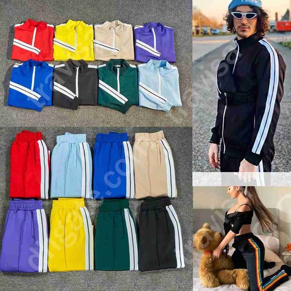 

mens tracksuits hoodie rainbow stripe colorful tracksuit sports womens palmes suit hoody loose casual couple high street suit tide sweater coat, Darkred