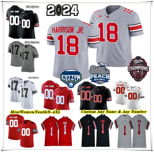 

Ncaa OSU Ohio State Buckeyes College Football Jersey Kyle McCord Marvin Harrison Jr Emeka Egbuka Chip Trayanum Cade Stover Julian Fleming JT Tuimoloau Jack Sawyer 5X, Men red with 100th patch