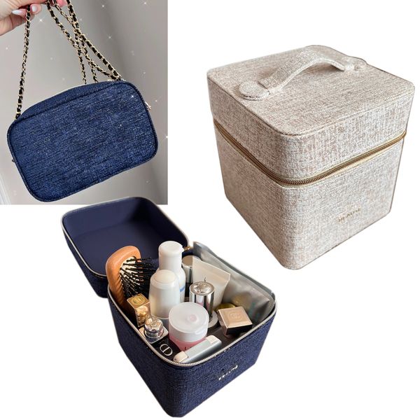 

Christmas Designer Women DIY Shoulder Bag Pattern C Cosmetic Brush Bucket Beauty Lipstick Organizer Phone Storage Case With Gift Box, Beige