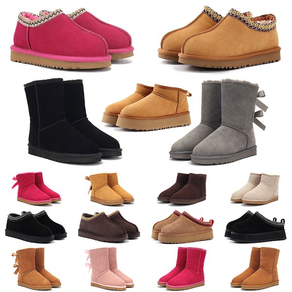 

designer australia boots tasman slippers tazz winter booties classic snow boot ankle short bow mini fur black chestnut pink womens girl shoes half booties, 11
