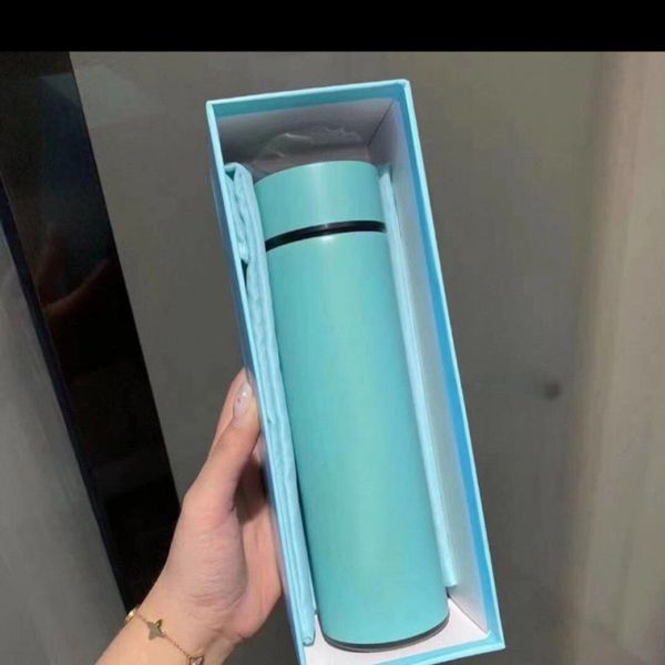 

Designer Tumblers With Gift Box Fashion Letters 500ml Smart SUS304 Mug Flat Bottom Cups Drinkware Water Cup For Winter Office Travel Kitchen, Blue
