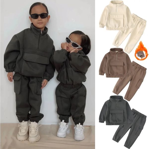 

2pcs Thick Toddler Warm Children Baby Boys Girls Clothing Sets Outfits Tracksuit Suits Zipper Sweatshirtpants Infant 231220, Beige