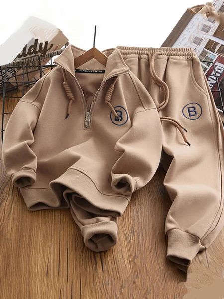 

Thick Sweatshirts Children 2 Piece Sets Casual Pullover Long Sleeve Tops Boys Conjunto Warm Sweatpants Kids Ensemble 231220, Coffee