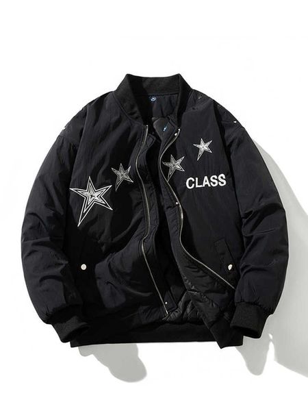 

Men's Jackets Autumn and Winter Pentagram Embroidered Jackets for Men Women's Trendy Pilot American Casual Cotton Jacket Thickened Baseball, Beige