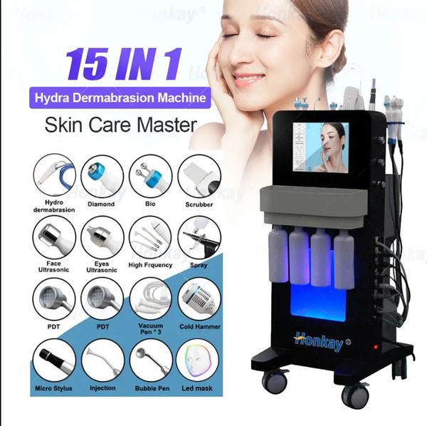 

Newest 15 In 1 Multifunction Oxygen Hydra Dermabrasion Skin Care Machine Facial Ultrasonic Cleaning Rejuvenation Remove Blackhead Facial Machine With Led Dome